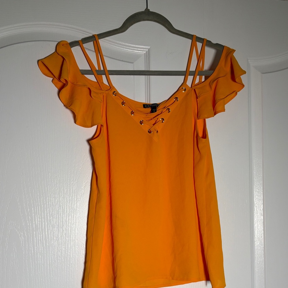 Express Bright Orange Lace-Up Blouse